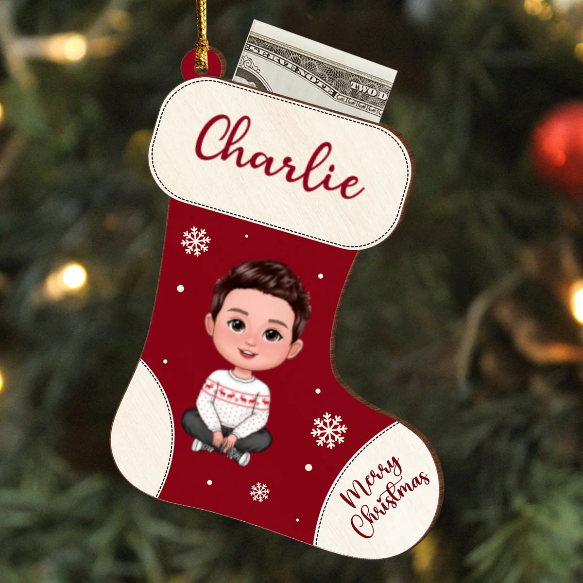 Christmas Stocking Cute Doll Kid Teenage Personalized Money Gift Card Holder Ornament, Unique Christmas Gift For Daughter, Son, Granddaughter, Grandson - Image 8