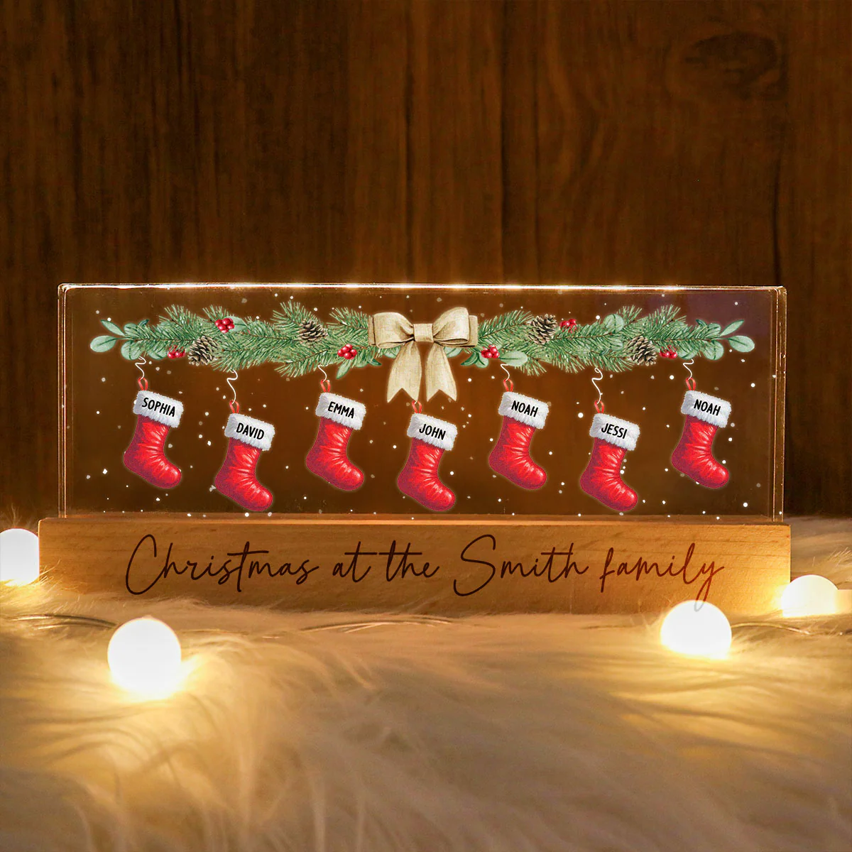 Christmas Stocking Family Names Personalized Acrylic Block LED Night Light - Image 5