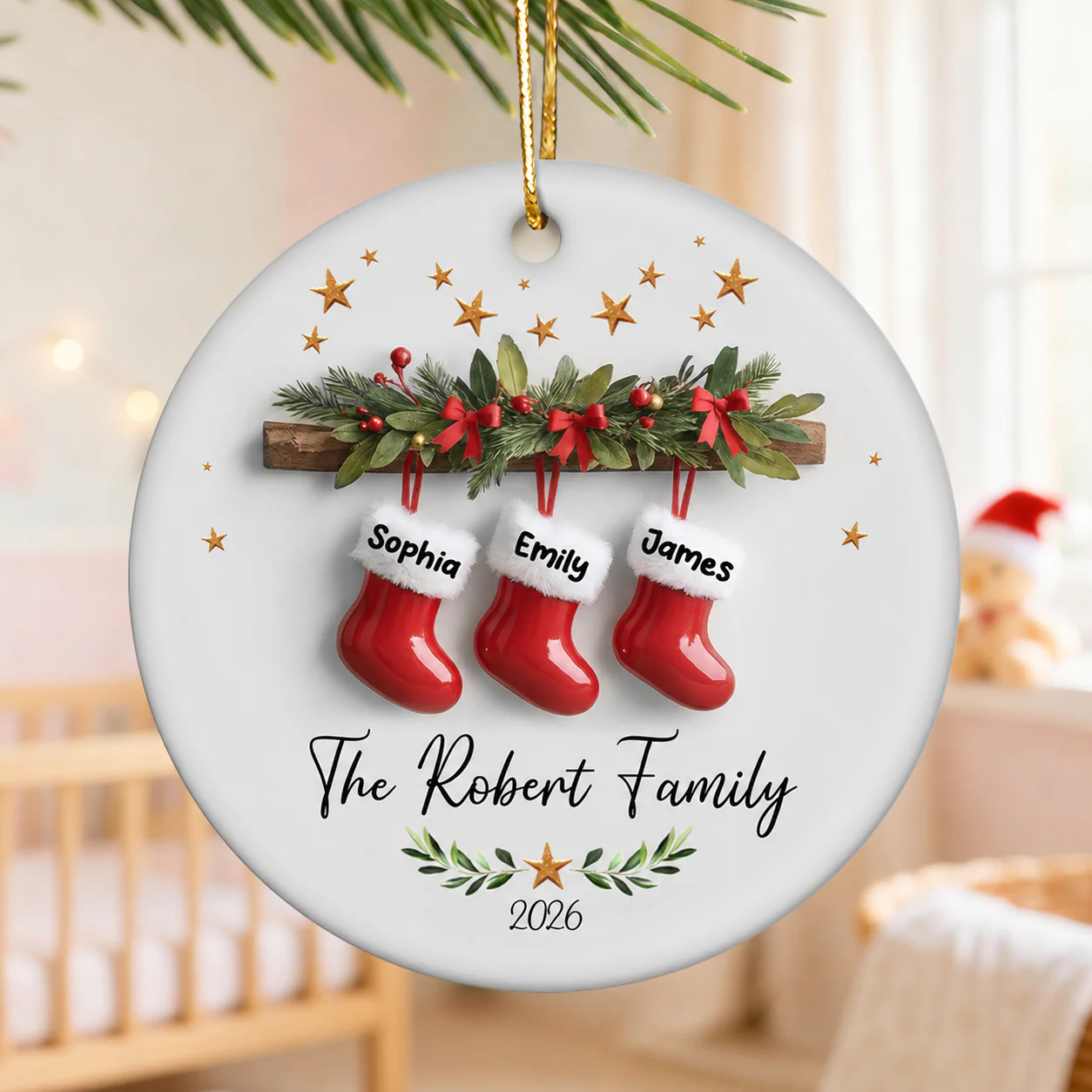 Christmas Stockings 3D Effect - Personalized Ceramic Ornament - Christmas Tree Decor For Family - Image 3