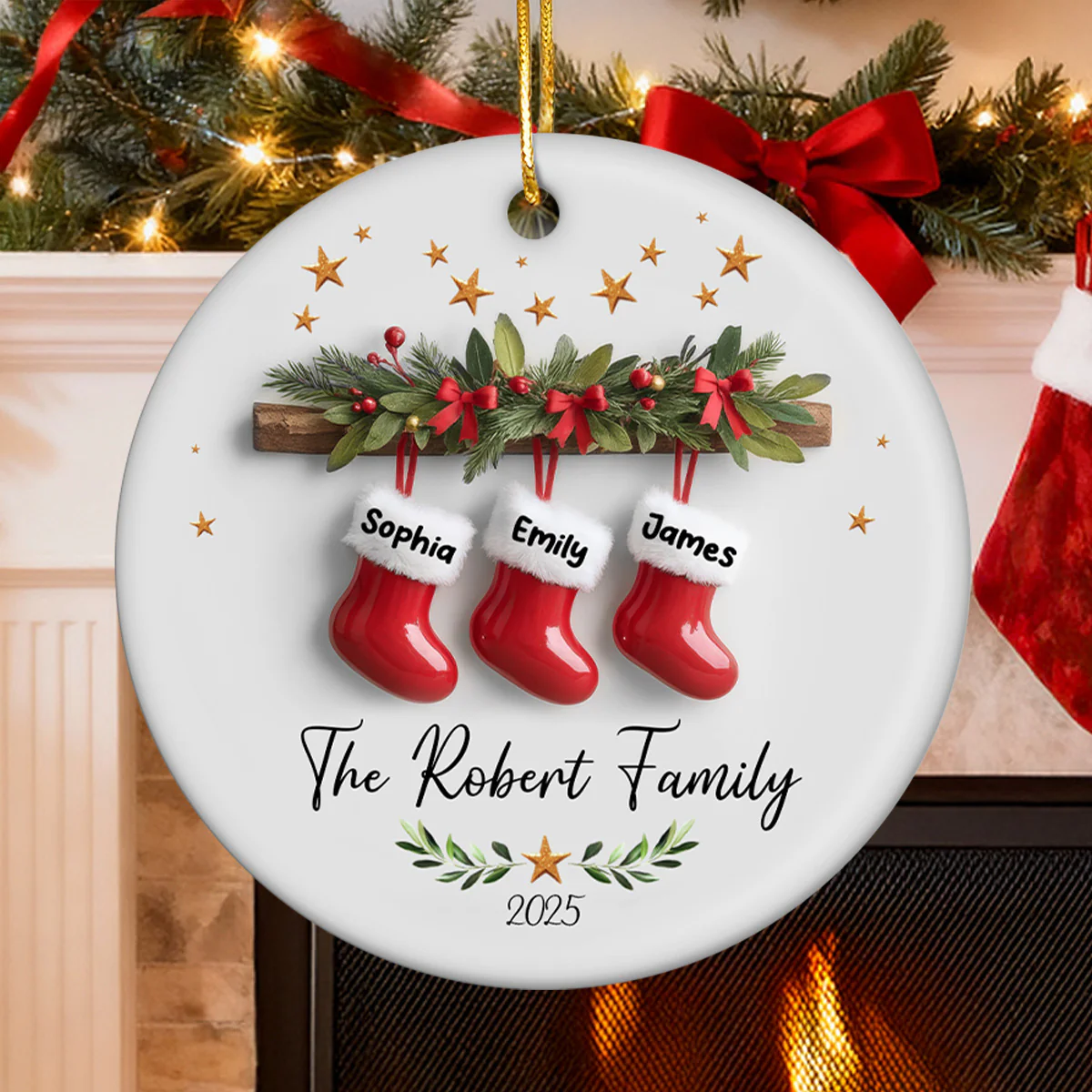 Christmas Stockings 3D Effect - Personalized Ceramic Ornament - Christmas Tree Decor For Family - Image 4