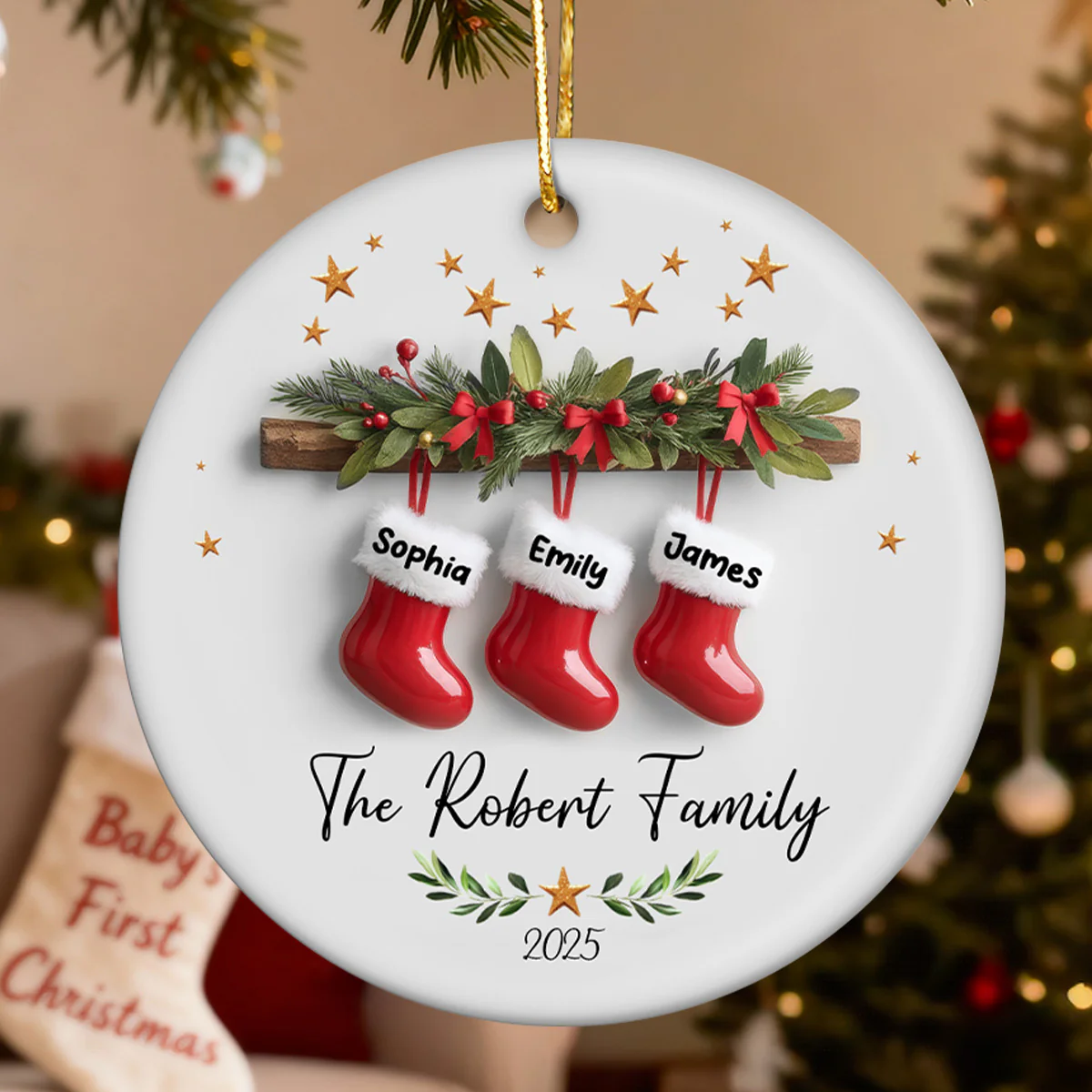 Christmas Stockings 3D Effect - Personalized Ceramic Ornament - Christmas Tree Decor For Family - Image 5