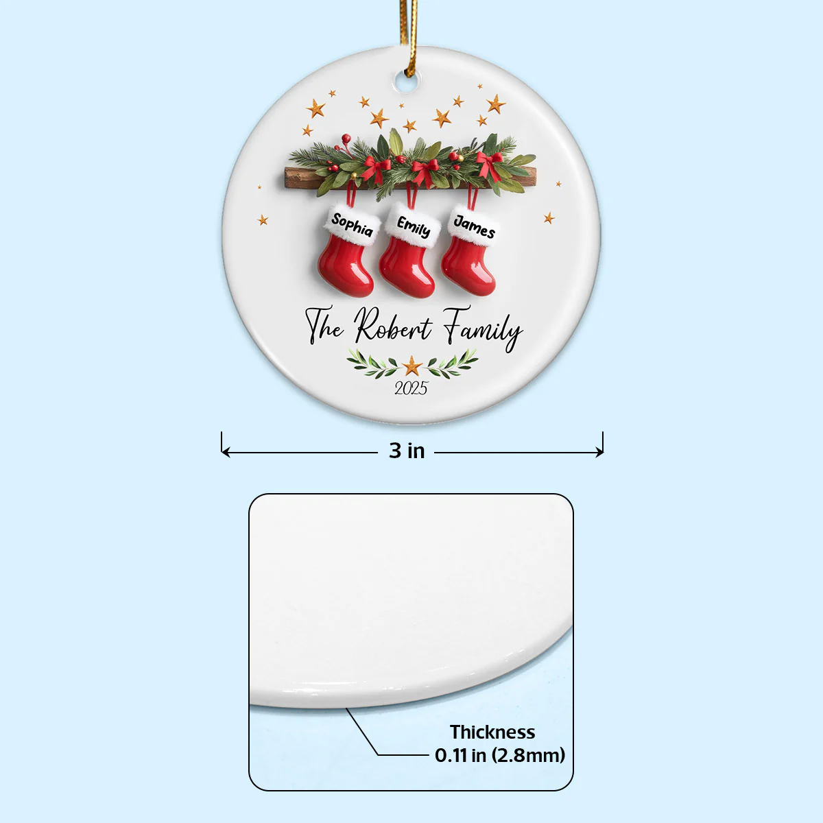 Christmas Stockings 3D Effect - Personalized Ceramic Ornament - Christmas Tree Decor For Family - Image 6
