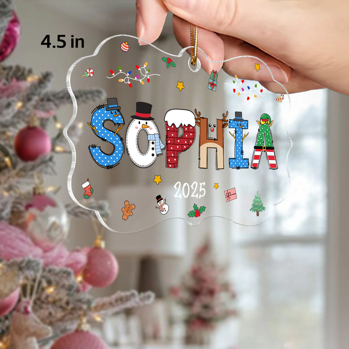 Christmas Theme Kid Name Christmas - Personalized Acrylic Ornament - Gift For Grandchildren, Boy, Girl - Image 2