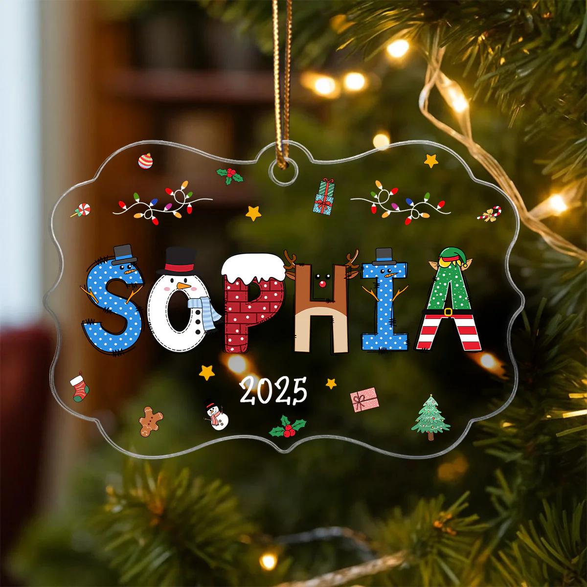 Christmas Theme Kid Name Christmas - Personalized Acrylic Ornament - Gift For Grandchildren, Boy, Girl - Image 5