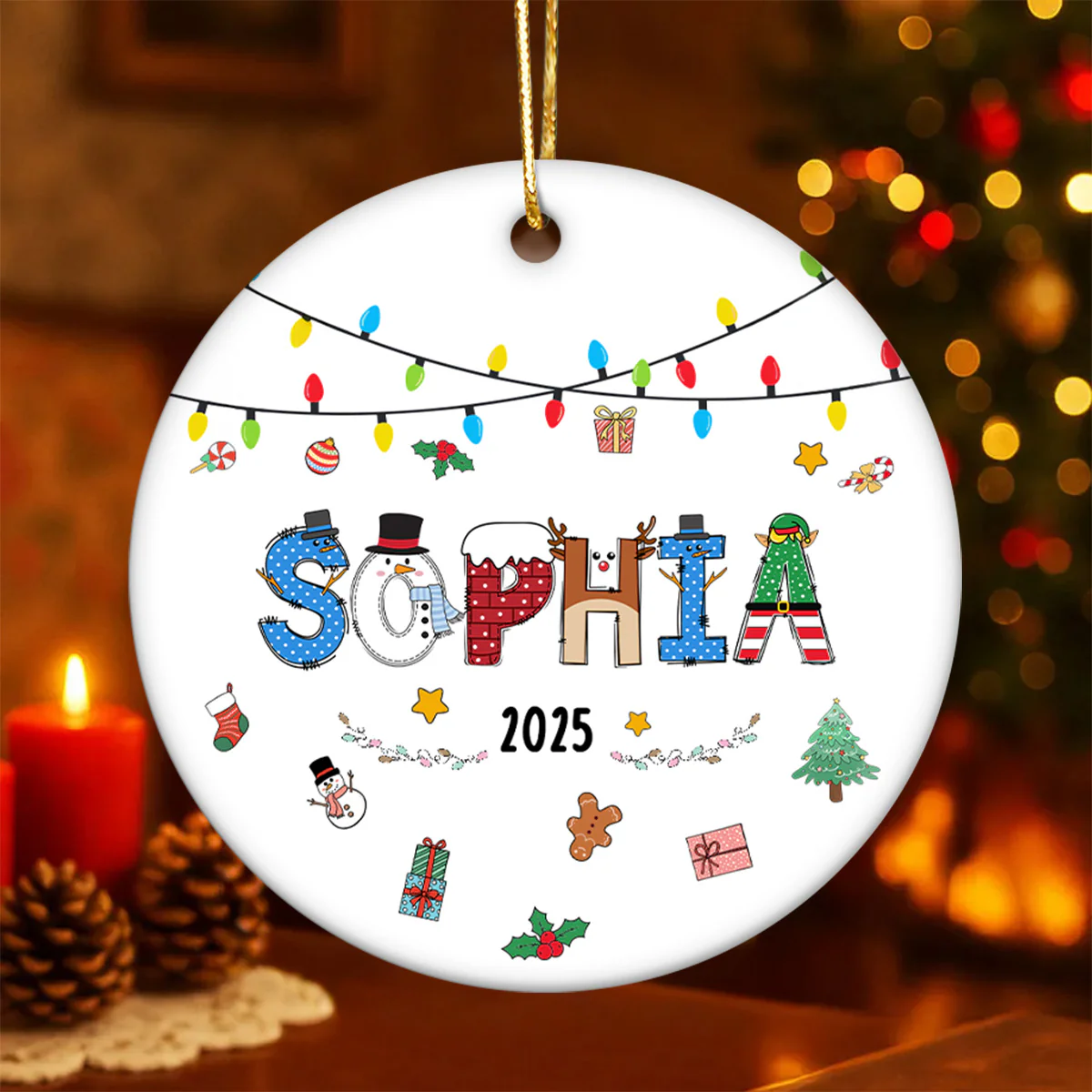 Christmas Theme Kid Name Christmas - Personalized Ceramic Ornament - Gift For Grandchildren, Boy, Girl - Image 3