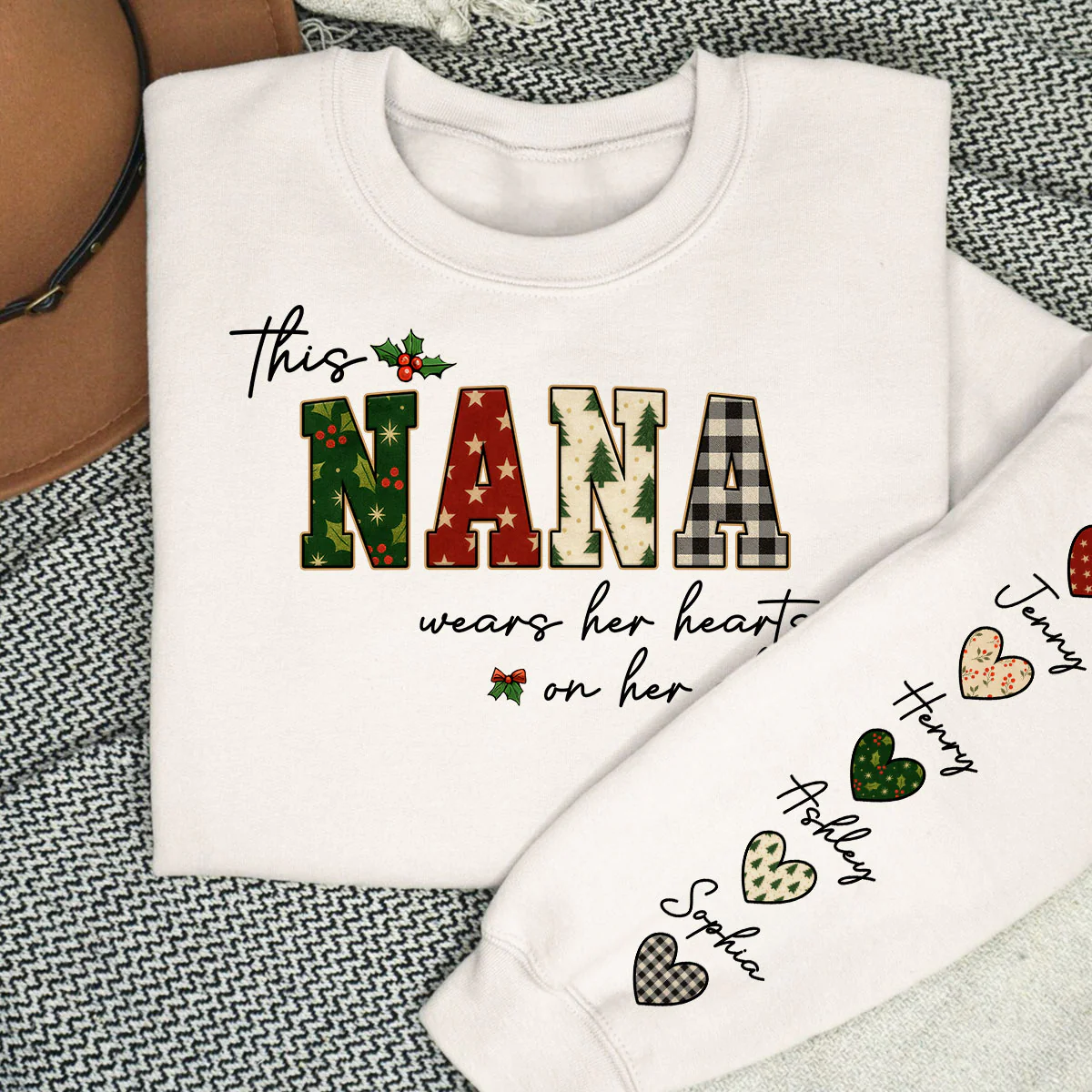 Christmas This Grandma Wears Her Heart Her Sleeve - Personalized Sleeve Printed Sweatshirt - Image 4