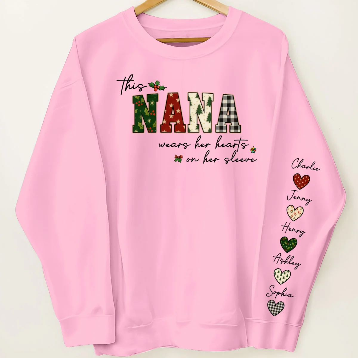 Christmas This Grandma Wears Her Heart Her Sleeve - Personalized Sleeve Printed Sweatshirt - Image 9