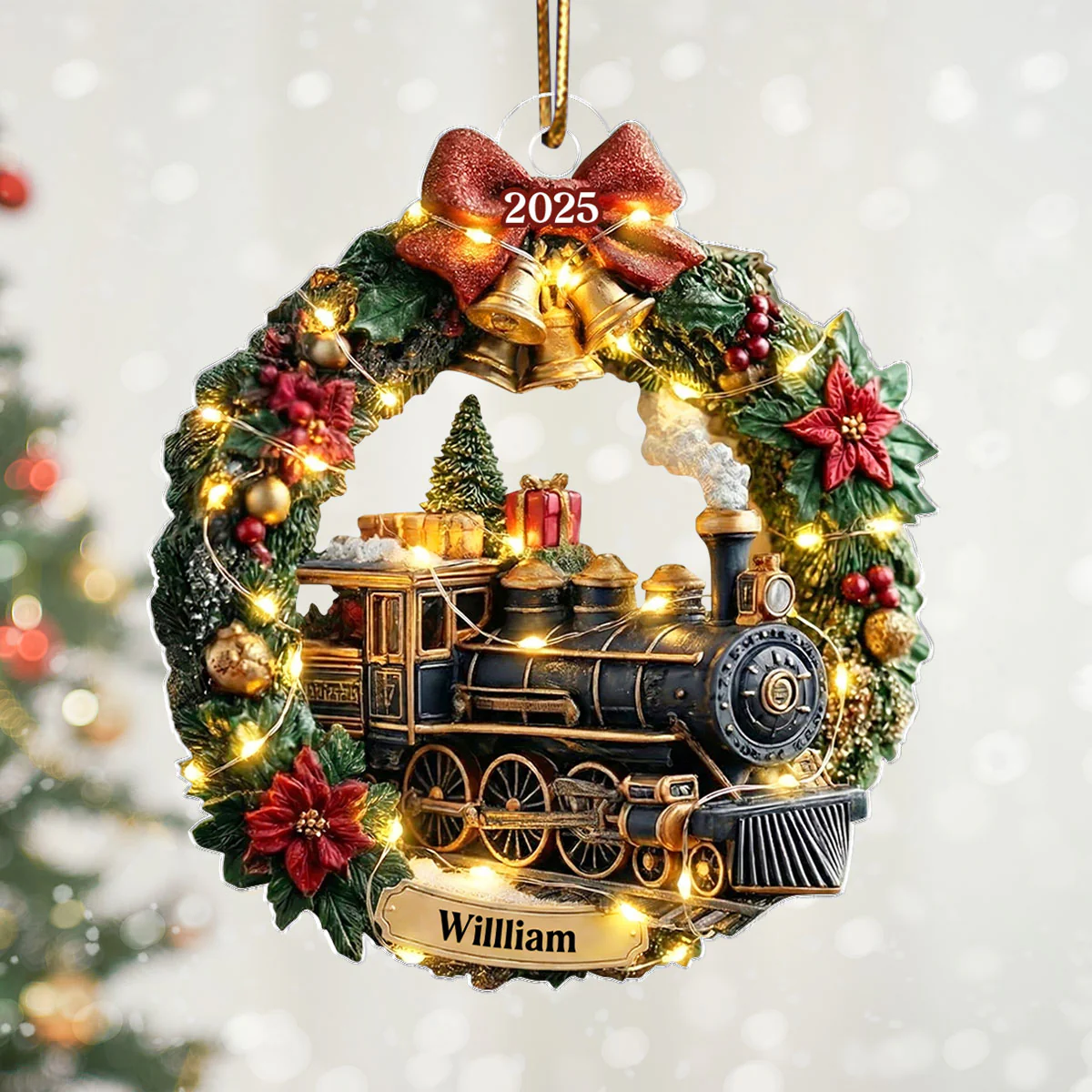 Christmas Train Family Keepsake Wreath - Personalized Acrylic Ornament - Christmas Gift For Kid, Family - Image 3