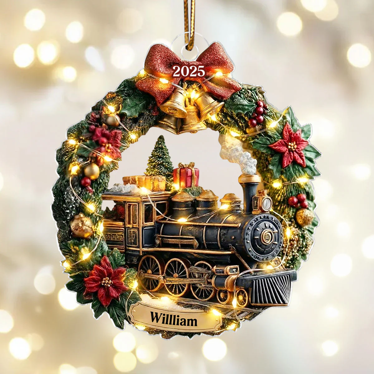 Christmas Train Family Keepsake Wreath - Personalized Acrylic Ornament - Christmas Gift For Kid, Family - Image 4
