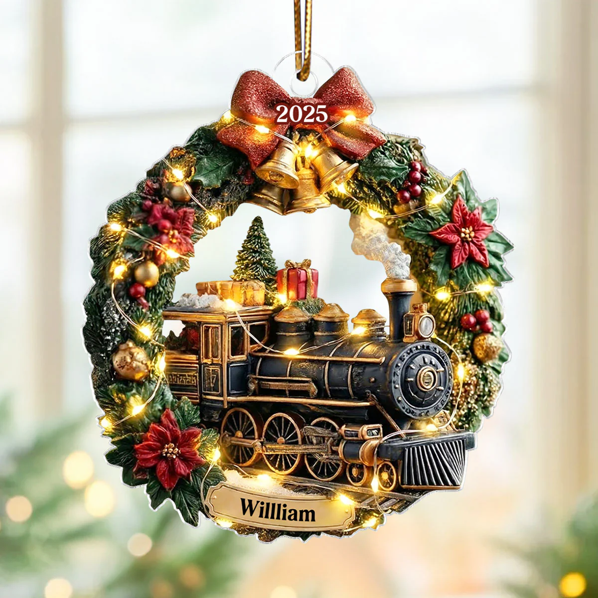 Christmas Train Family Keepsake Wreath - Personalized Acrylic Ornament - Christmas Gift For Kid, Family - Image 5
