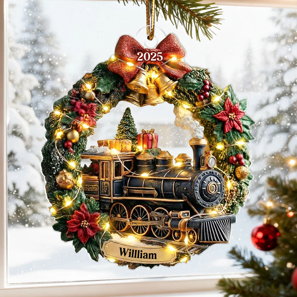 Christmas Train Family Keepsake Wreath - Personalized Acrylic Ornament - Christmas Gift For Kid, Family - Image 6