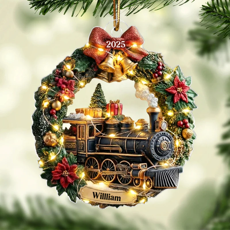 Christmas Train Family Keepsake Wreath - Personalized Acrylic Ornament - Christmas Gift For Kid, Family - Image 8