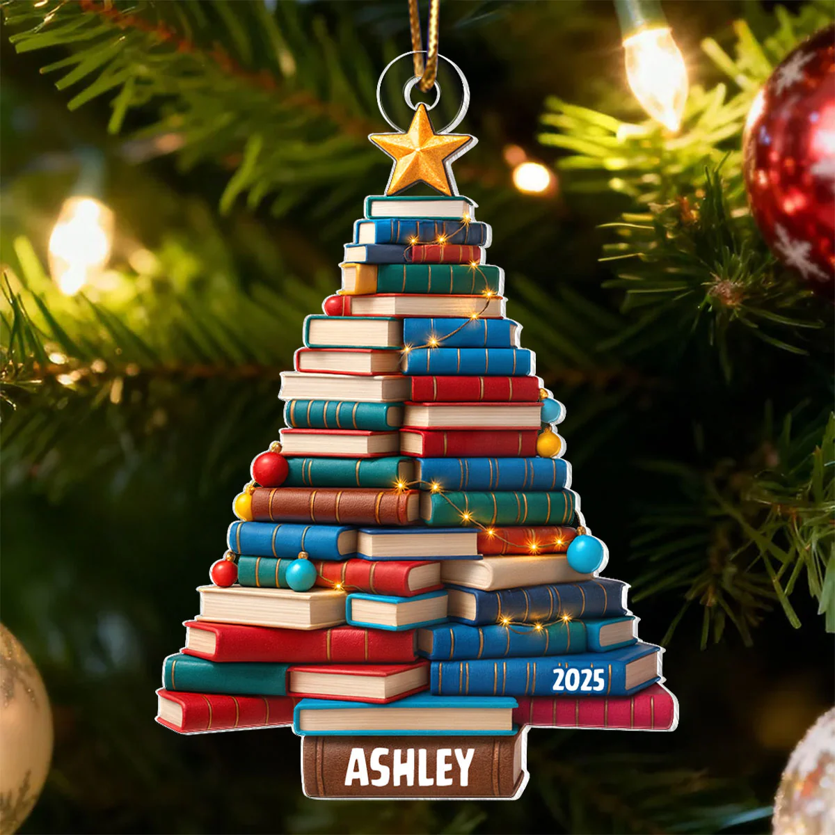 Christmas Tree Book - Personalized Acrylic Ornament - Gift for Book Lovers - Image 4
