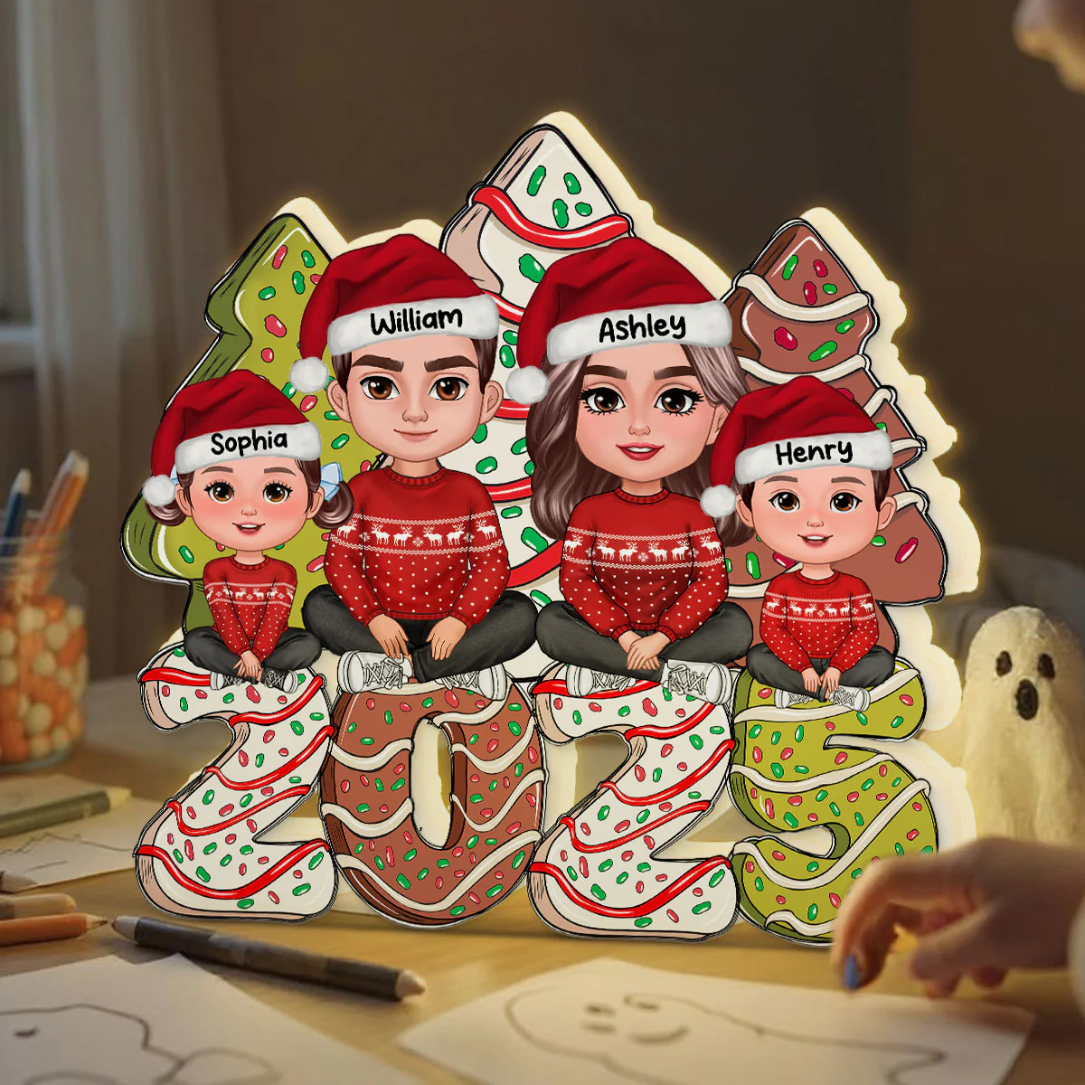Christmas Tree Cake Family Personalized LED Light Box - Image 3