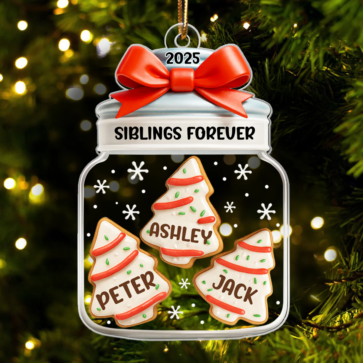 Christmas Tree Cake Siblings Forever - Personalized Acrylic Ornament - Christmas Gift for Siblings