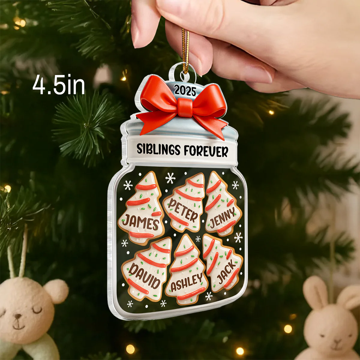Christmas Tree Cake Siblings Forever - Personalized Acrylic Ornament - Christmas Gift for Siblings - Image 2