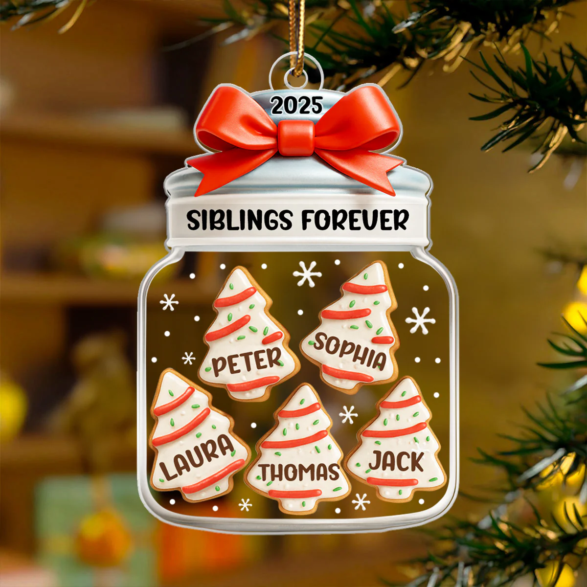 Christmas Tree Cake Siblings Forever - Personalized Acrylic Ornament - Christmas Gift for Siblings - Image 5