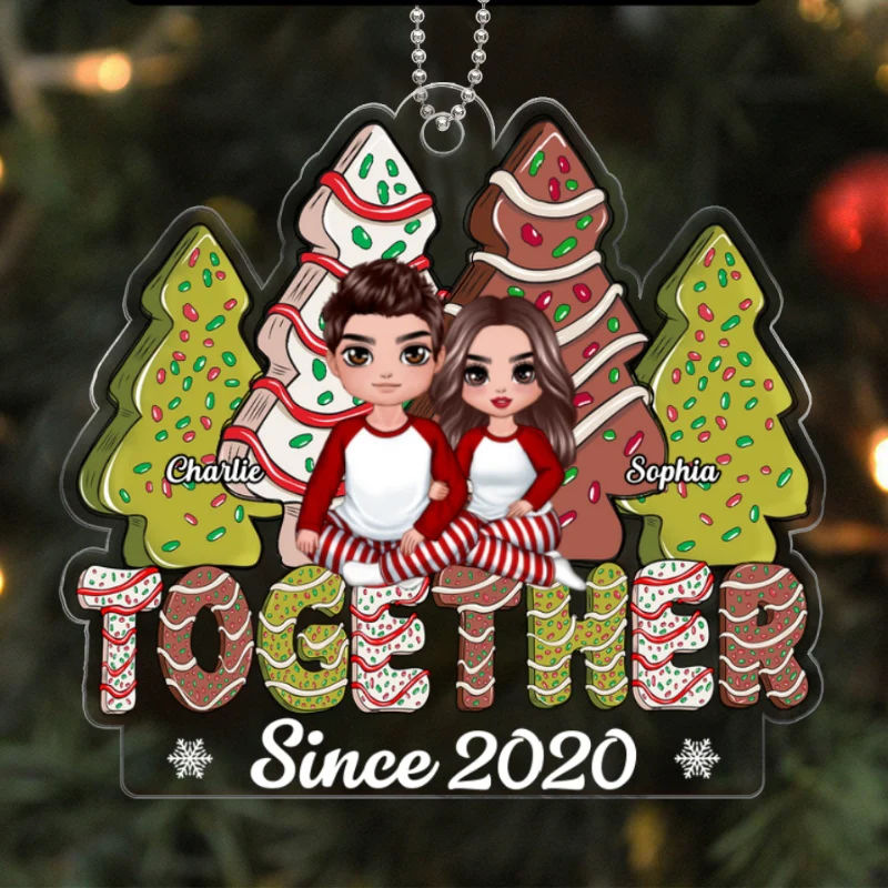Christmas Tree Cakes Couple Sitting Together Personalized Acrylic Ornament - Image 5