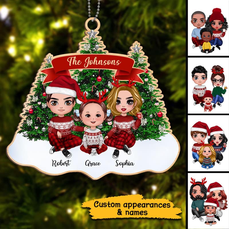 Christmas Tree Doll Family Personalized Wooden Ornament - Image 2
