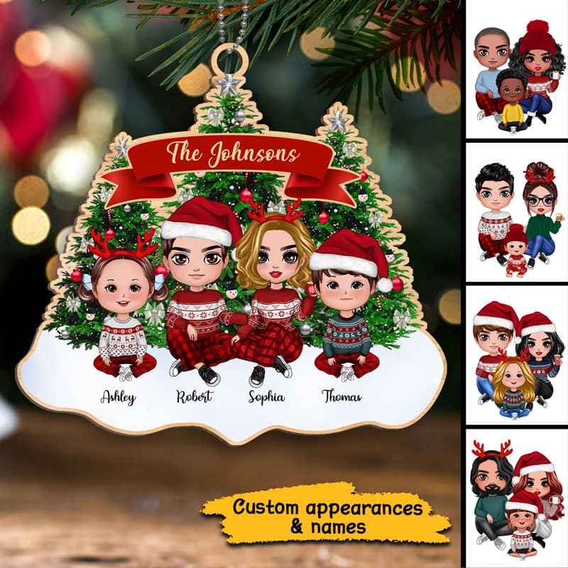 Christmas Tree Doll Family Personalized Wooden Ornament - Image 3