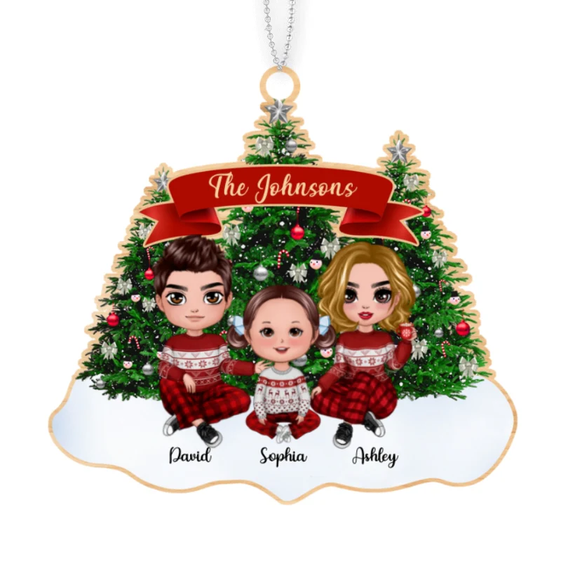 Christmas Tree Doll Family Personalized Wooden Ornament - Image 4