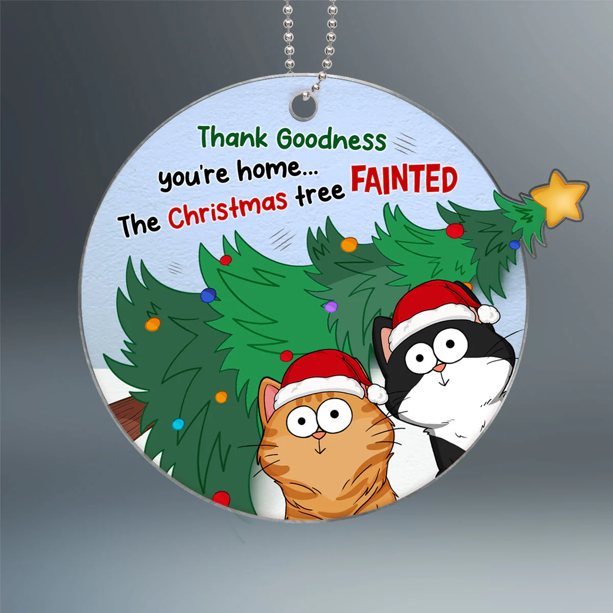 Christmas Tree Fainted Funny Expression Cats Personalized Acrylic Ornament - Image 2
