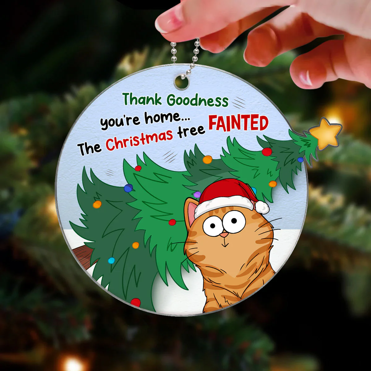 Christmas Tree Fainted Funny Expression Cats Personalized Acrylic Ornament - Image 3