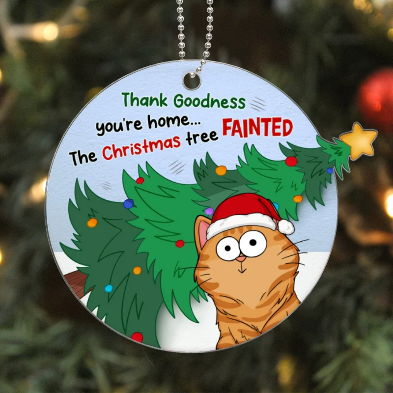 Christmas Tree Fainted Funny Expression Cats Personalized Acrylic Ornament - Image 5