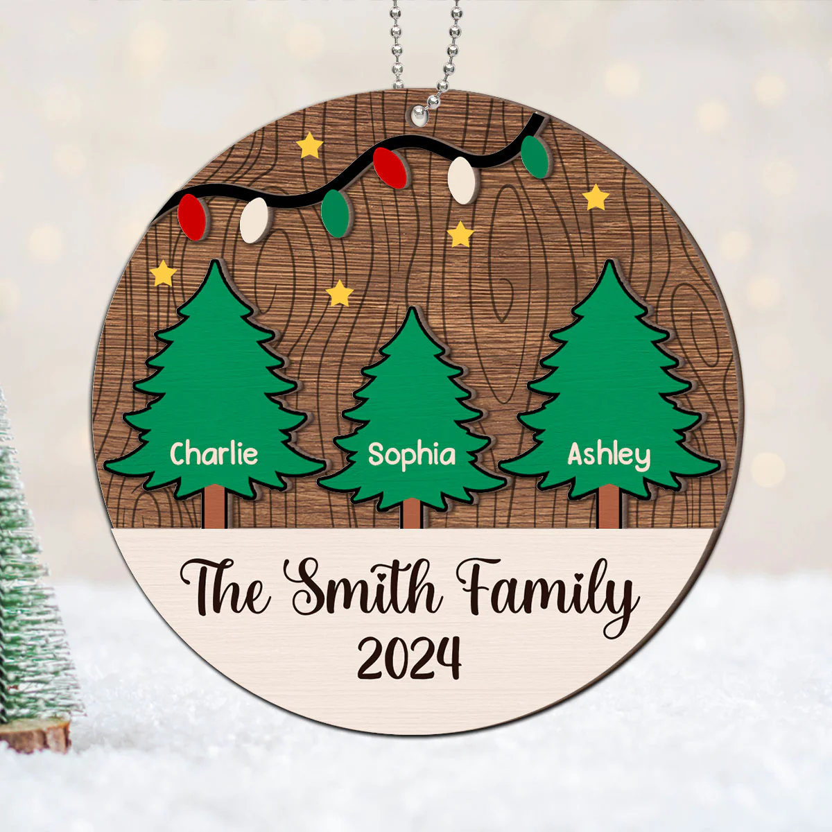 Christmas Tree Family Member Names Personalized 2-Layer Wooden Ornament