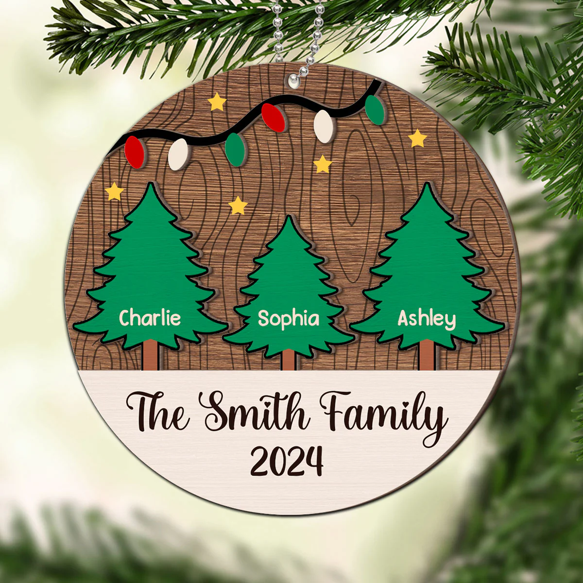 Christmas Tree Family Member Names Personalized 2-Layer Wooden Ornament - Image 2