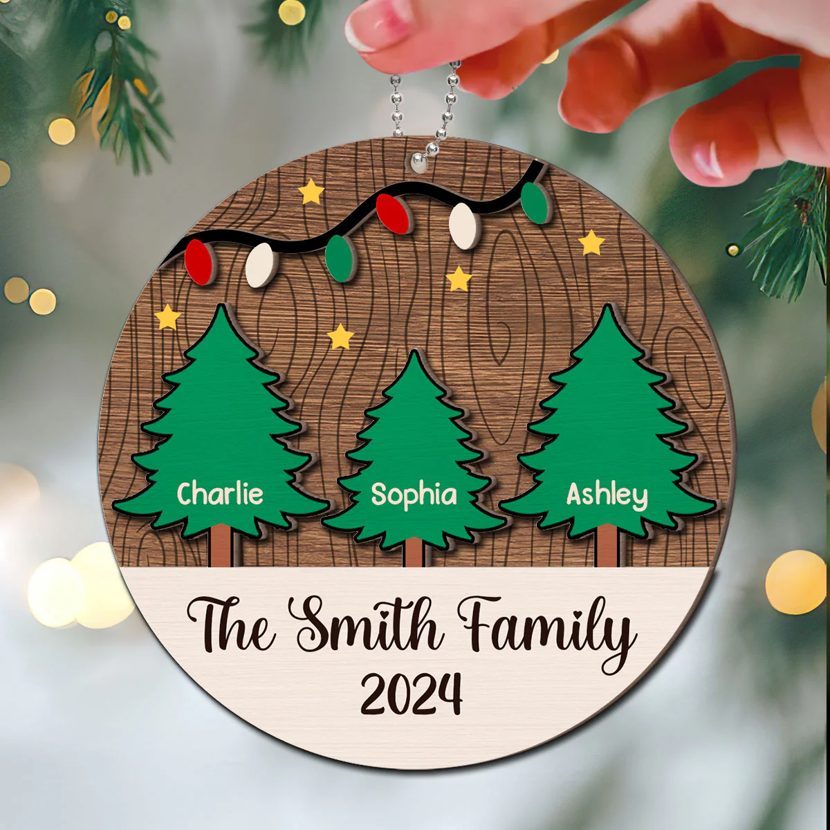 Christmas Tree Family Member Names Personalized 2-Layer Wooden Ornament - Image 3