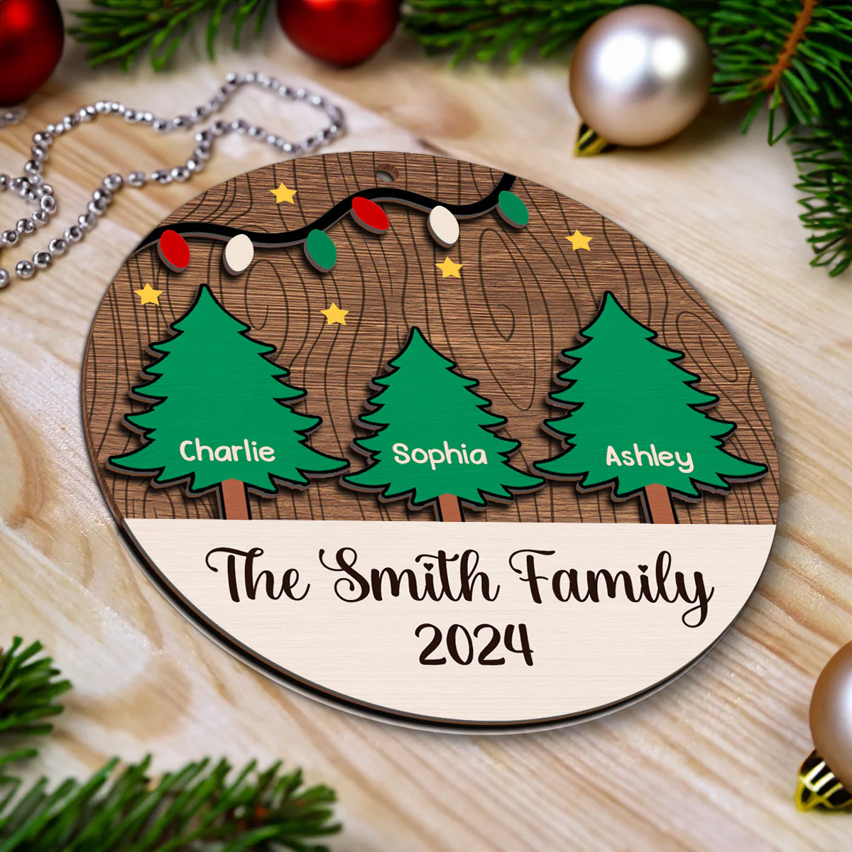 Christmas Tree Family Member Names Personalized 2-Layer Wooden Ornament - Image 4