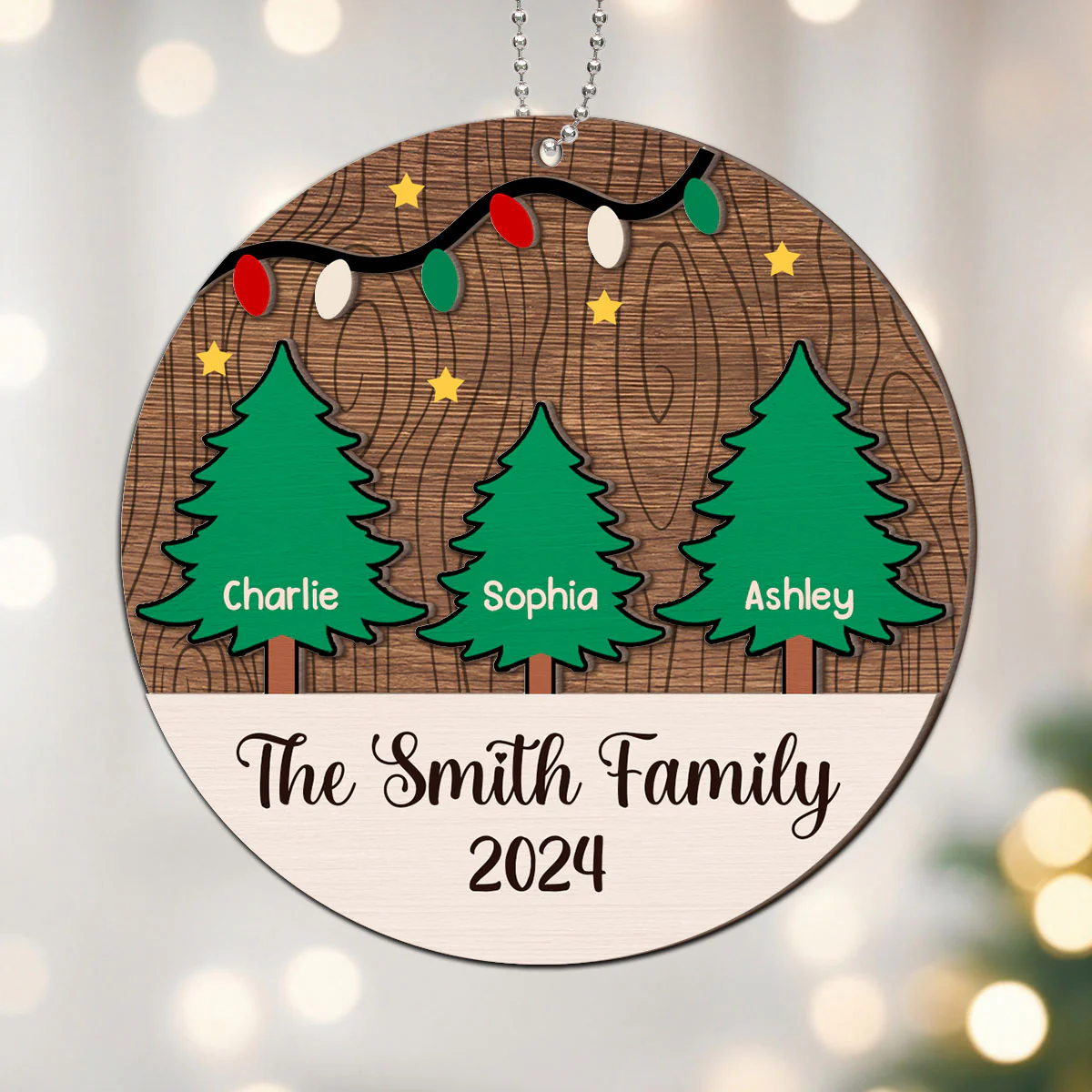 Christmas Tree Family Member Names Personalized 2-Layer Wooden Ornament - Image 5