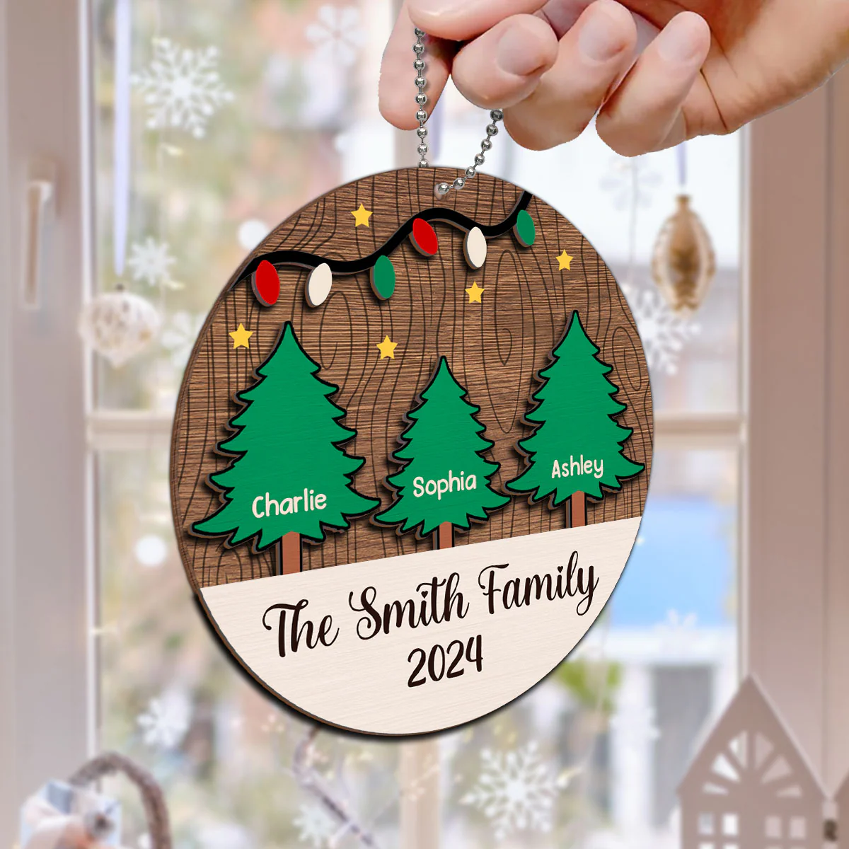 Christmas Tree Family Member Names Personalized 2-Layer Wooden Ornament - Image 6