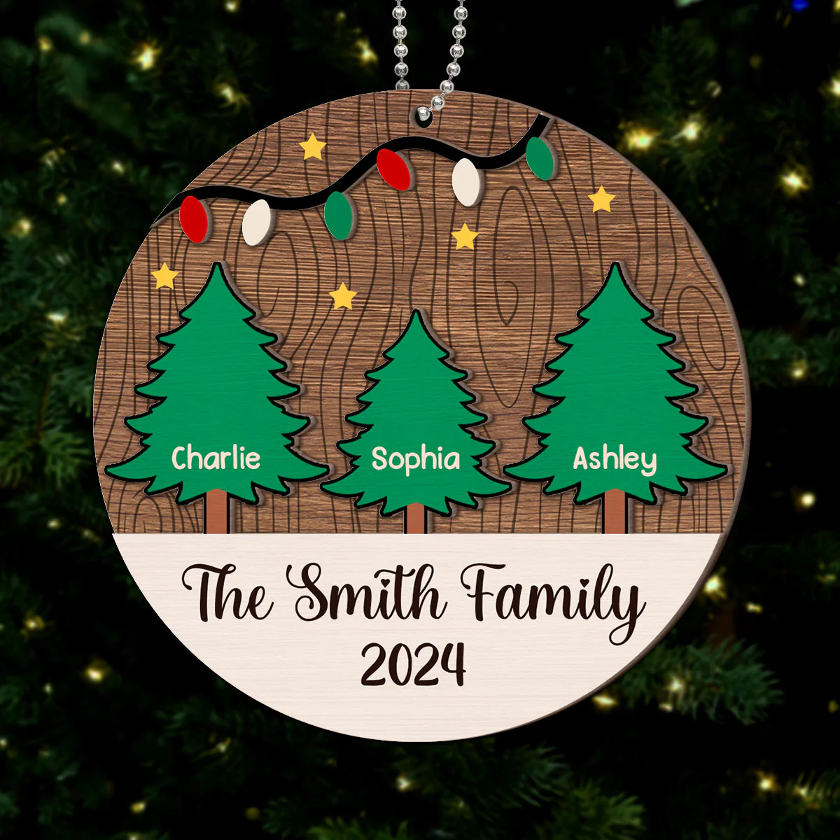Christmas Tree Family Member Names Personalized 2-Layer Wooden Ornament - Image 7