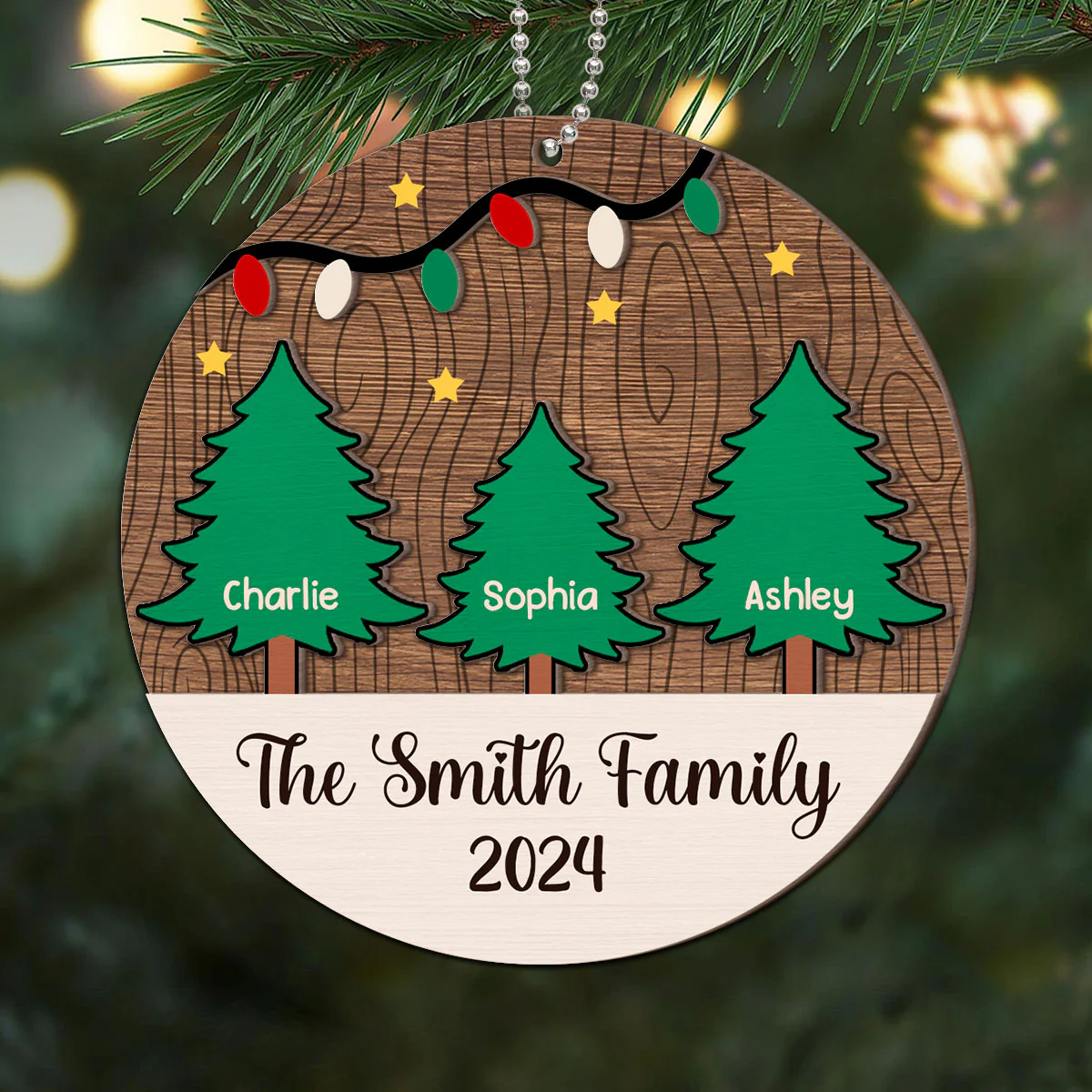 Christmas Tree Family Member Names Personalized 2-Layer Wooden Ornament - Image 8