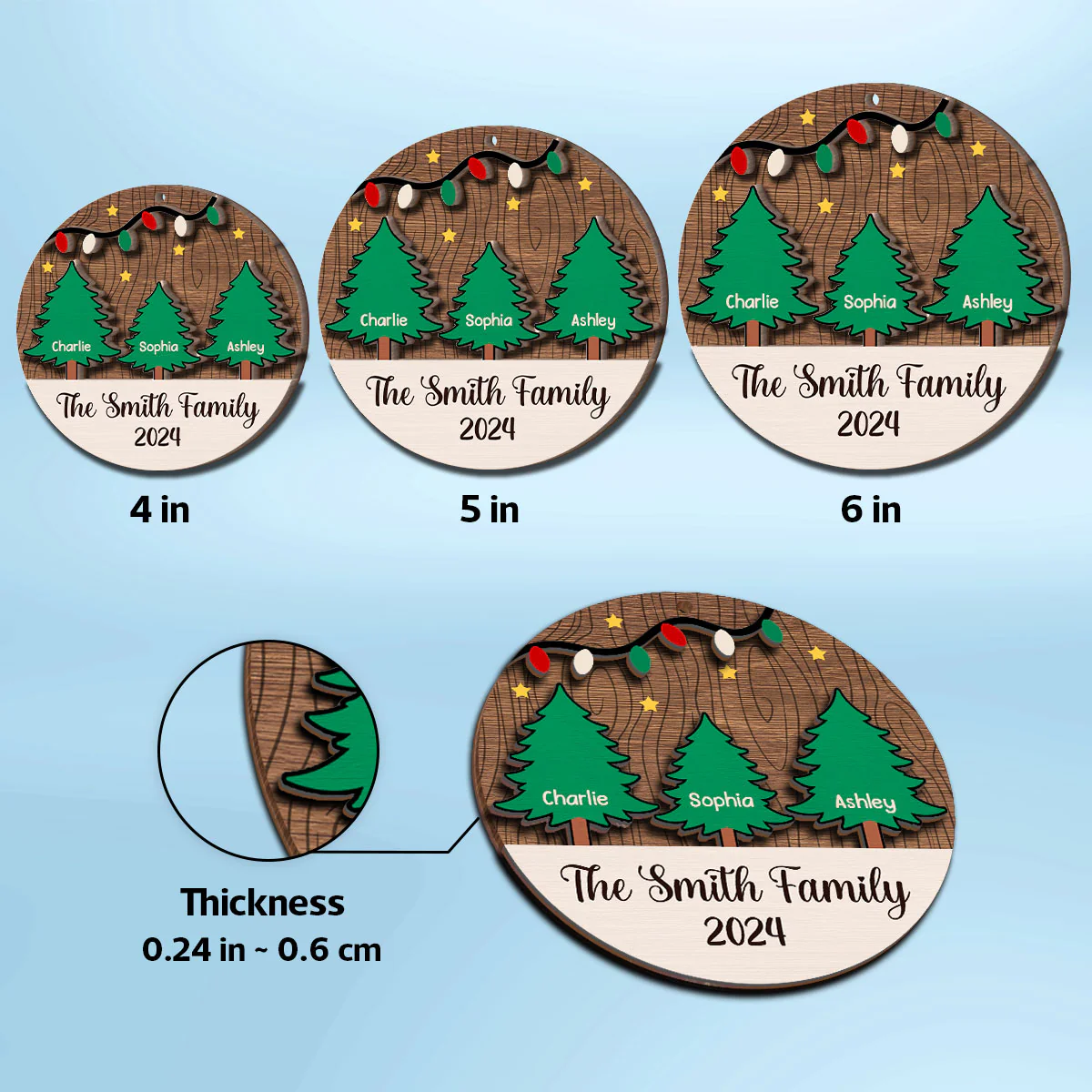 Christmas Tree Family Member Names Personalized 2-Layer Wooden Ornament - Image 9