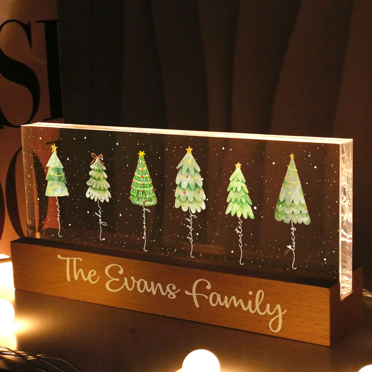 Christmas Tree Family Names Personalized Acrylic Block LED Night Light - Image 2