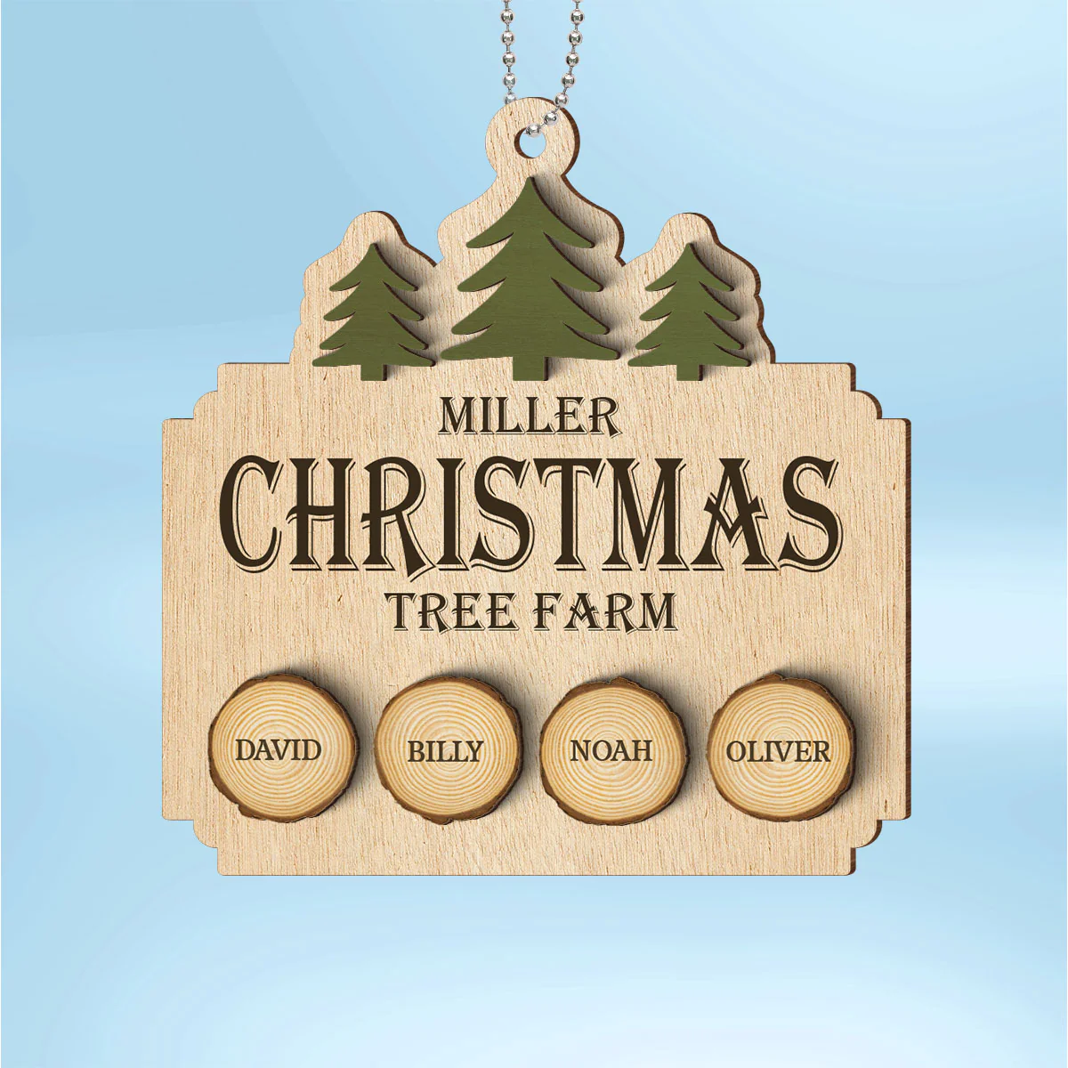 Christmas Tree Farm Family Wood Slice Personalized 2-Layer Wooden Ornament - Image 2