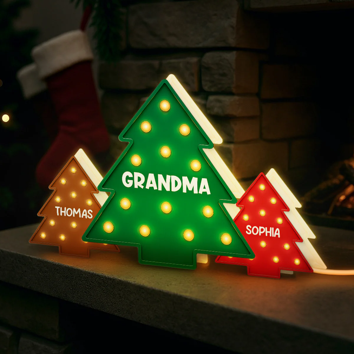 Christmas Tree Grandma Grandkids Christmas Personalized LED Light Box - Image 3