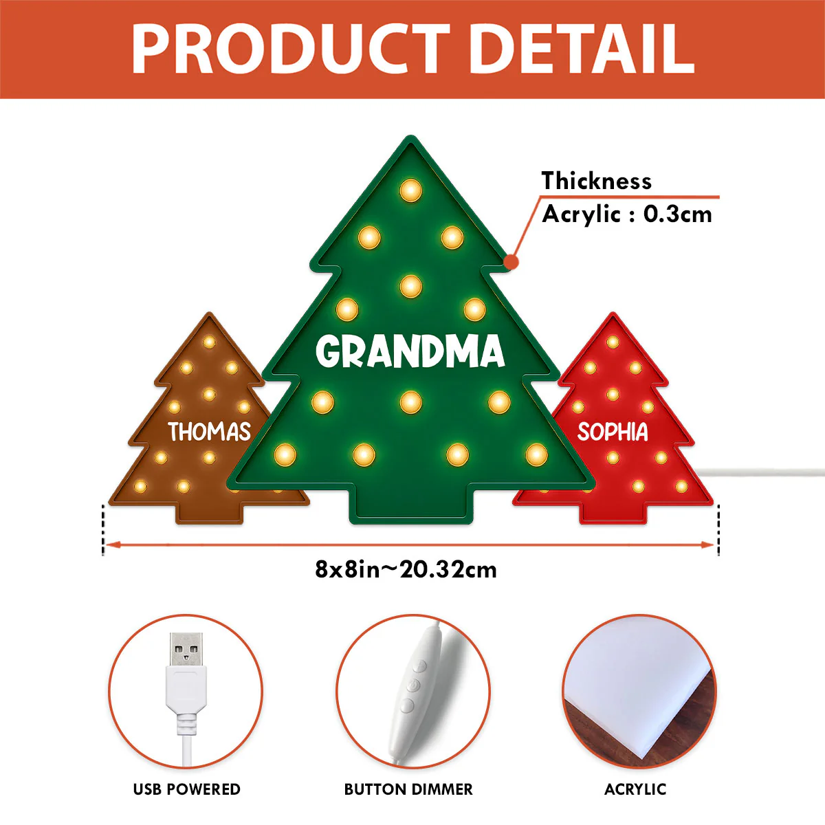 Christmas Tree Grandma Grandkids Christmas Personalized LED Light Box - Image 9