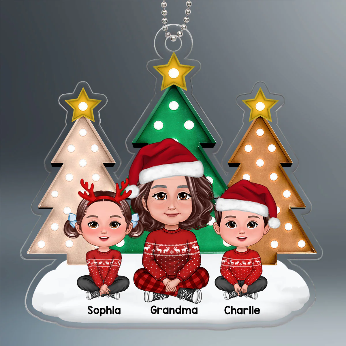 Christmas Tree Marquee Grandma Grandkids Sitting Personalized Acrylic Ornament - Image 2