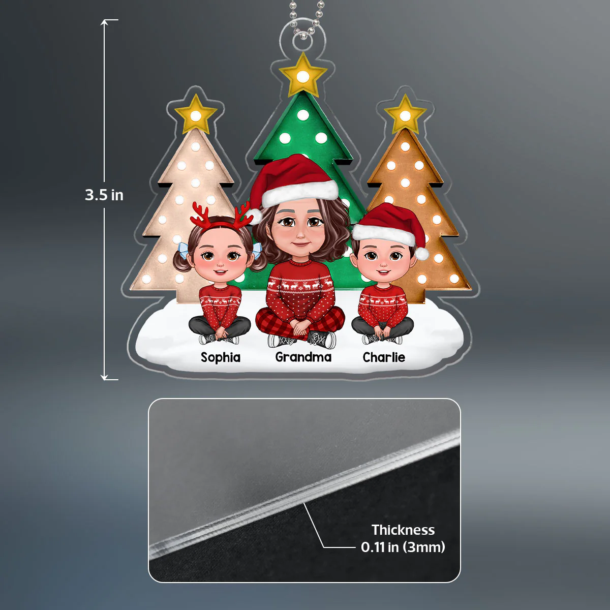 Christmas Tree Marquee Grandma Grandkids Sitting Personalized Acrylic Ornament - Image 4