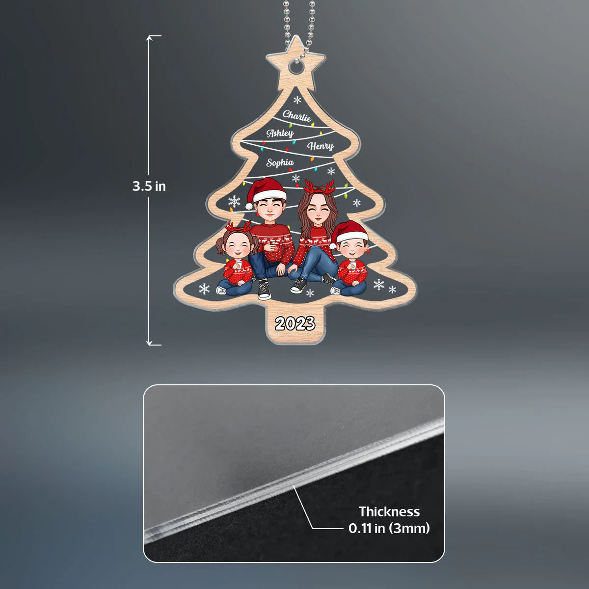 Christmas Tree Swirl Family Member Personalized Acrylic Ornament - Image 4
