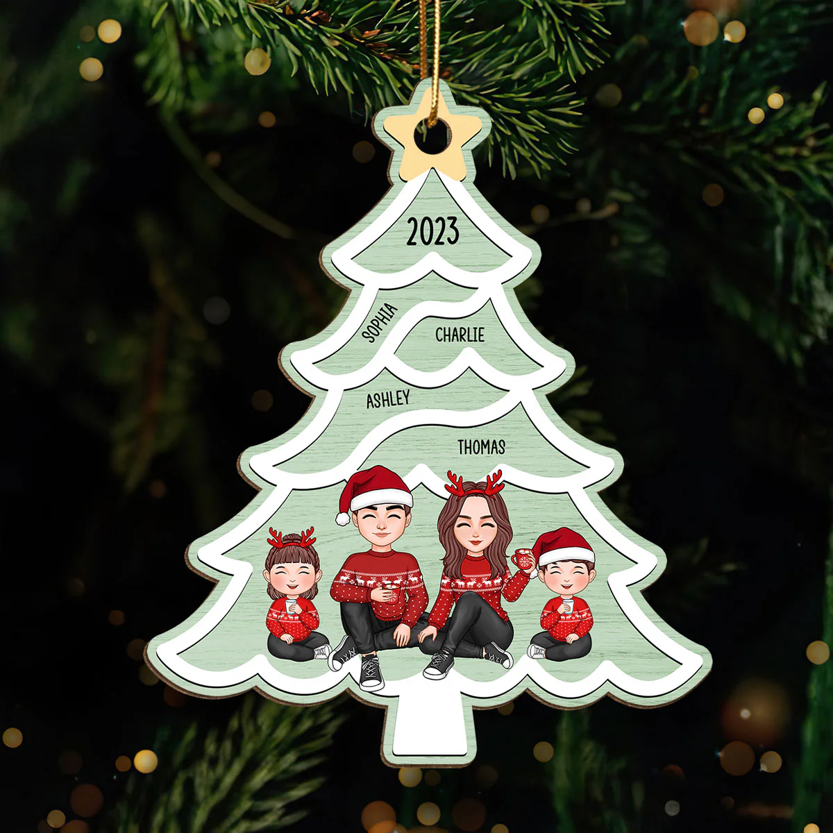 Christmas Tree Swirl Family Member Personalized Wooden Ornament - Image 2
