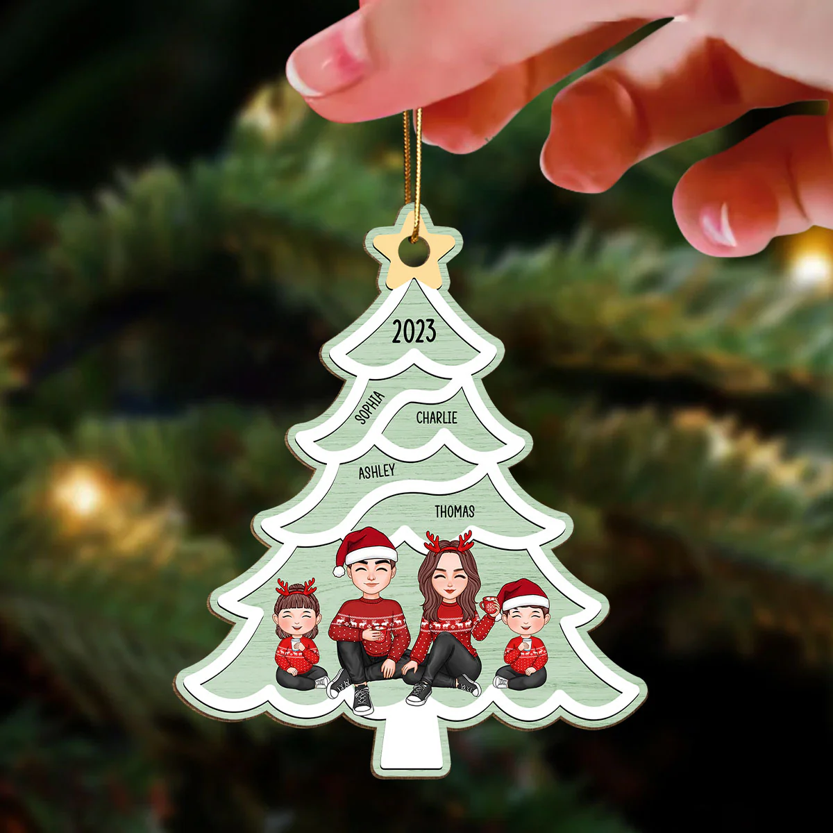 Christmas Tree Swirl Family Member Personalized Wooden Ornament - Image 3