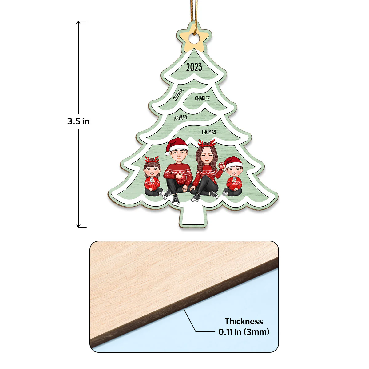 Christmas Tree Swirl Family Member Personalized Wooden Ornament - Image 4