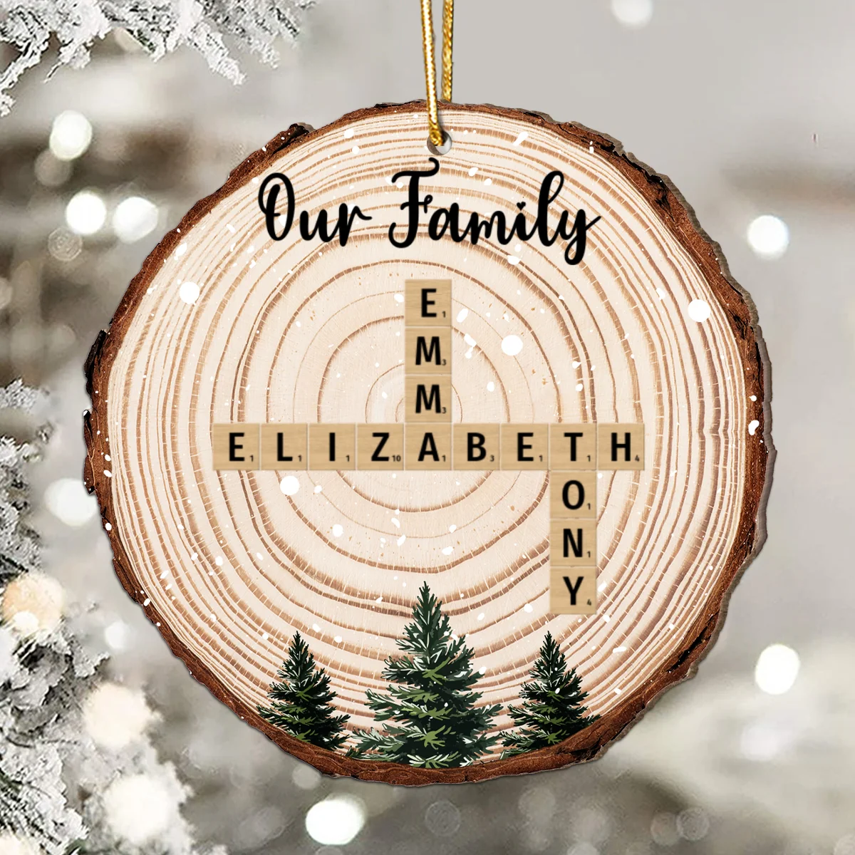 Christmas Tree Wood Pattern Family Names Puzzle Crossword Personalized 2-Layer Wooden Ornament, Christmas Gift For Family - Image 11