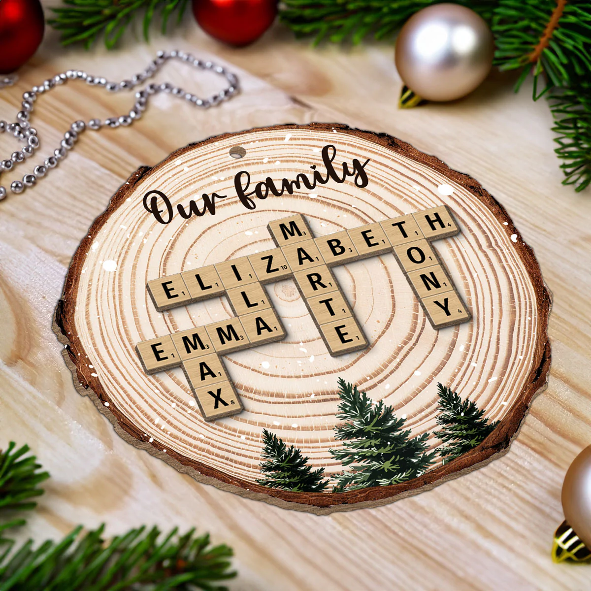 Christmas Tree Wood Pattern Family Names Puzzle Crossword Personalized 2-Layer Wooden Ornament, Christmas Gift For Family - Image 5