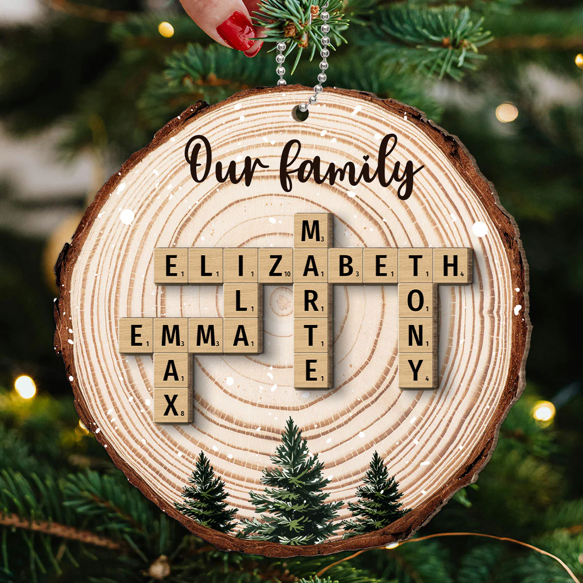 Christmas Tree Wood Pattern Family Names Puzzle Crossword Personalized 2-Layer Wooden Ornament, Christmas Gift For Family - Image 6